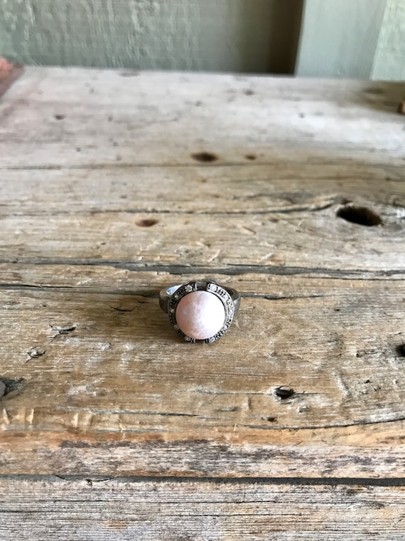 Sterling Silver Ring / Faux Pearl / Light Pink / P