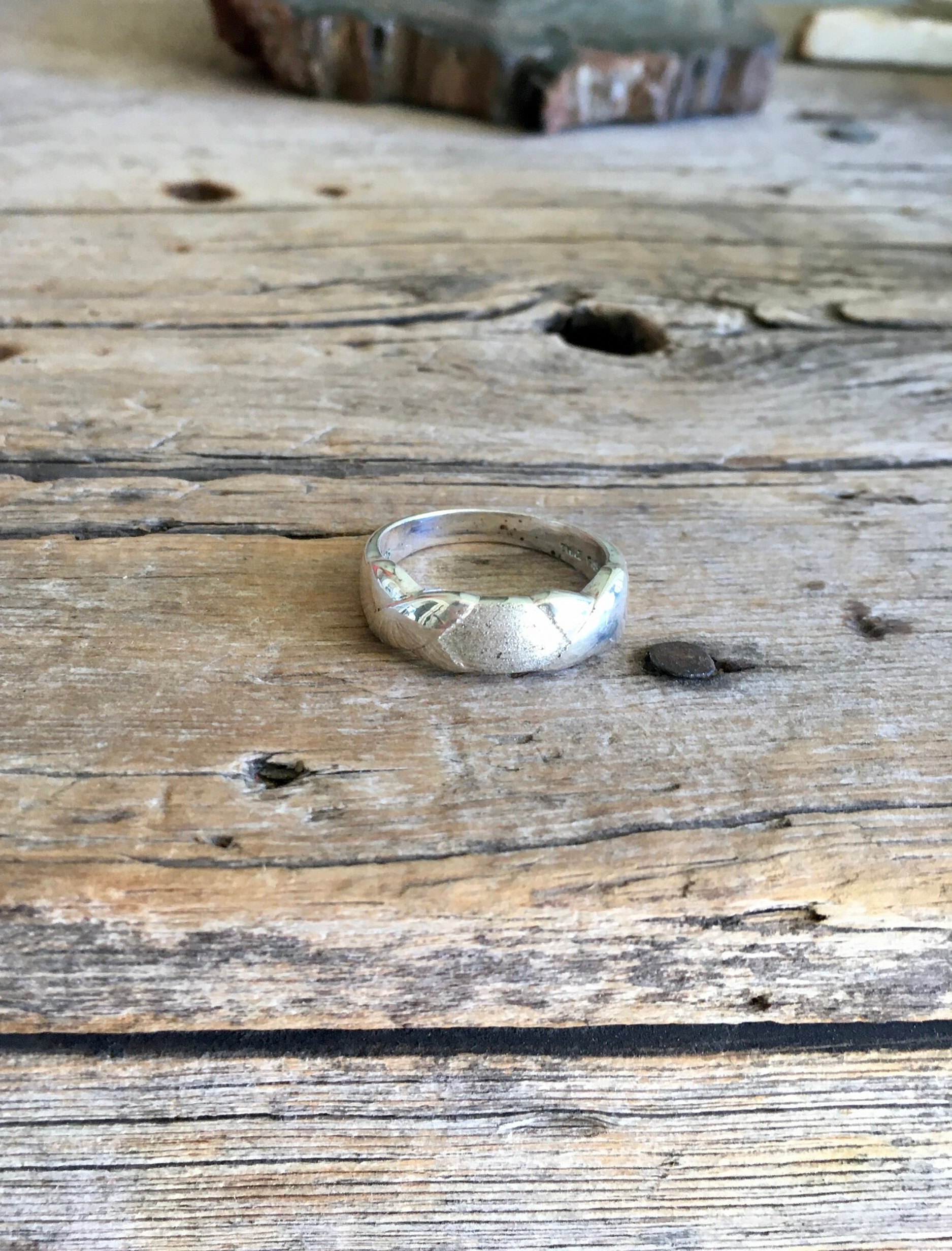 Sterling Silver Ring / Band / Textured Center / 2 Xs Sterling Silver Ring / Band / Textured Center / 2 Xs