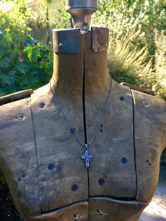 Sterling Silver Necklace / Cross Pendant / Square… - image 3