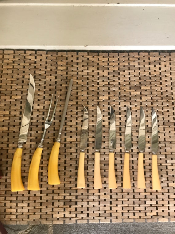 Sheffield England / Carving Set / 6 Knives / Serrated / Stainless