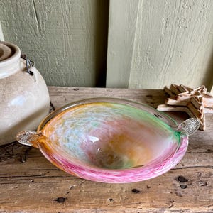 Crystal Clear / Murano Glass / Art Glass Bowl / Pink / Green / Orange / Clear / Made in Italy / Decorative Bowl /