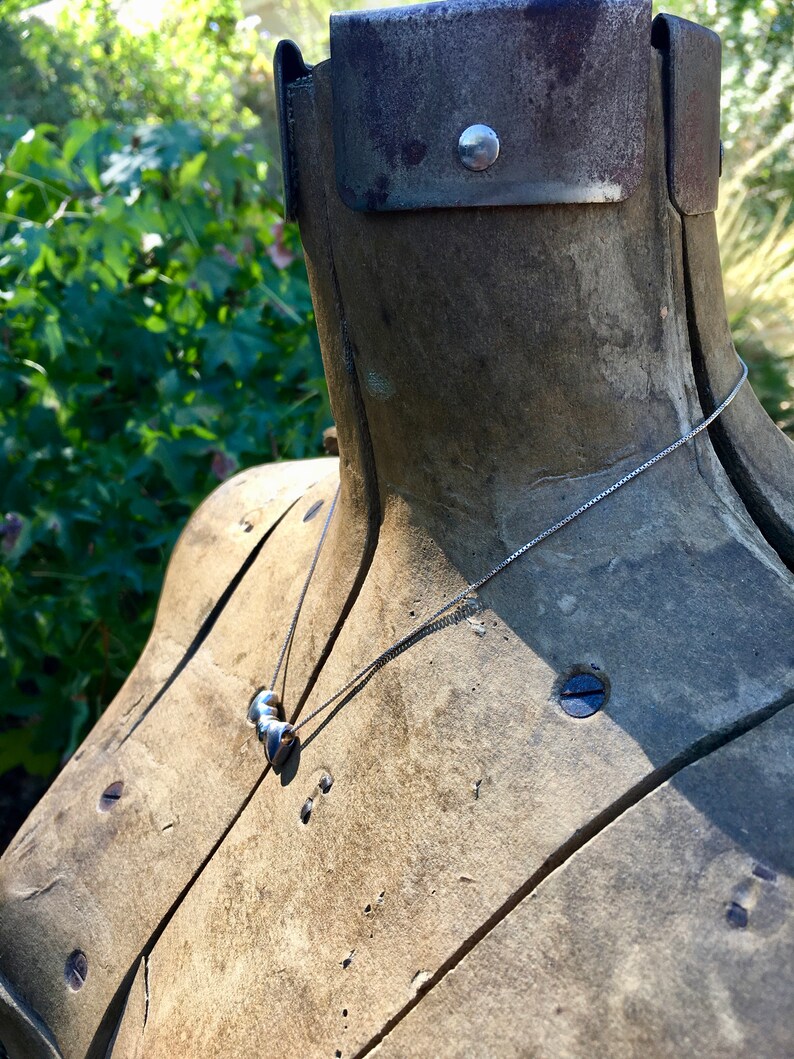 Sterling Silver Necklace Sliding Pendants Two Hearts Puffy Puffed 3D Circular Disc Yoyo Shape Box Chain Italy Choker