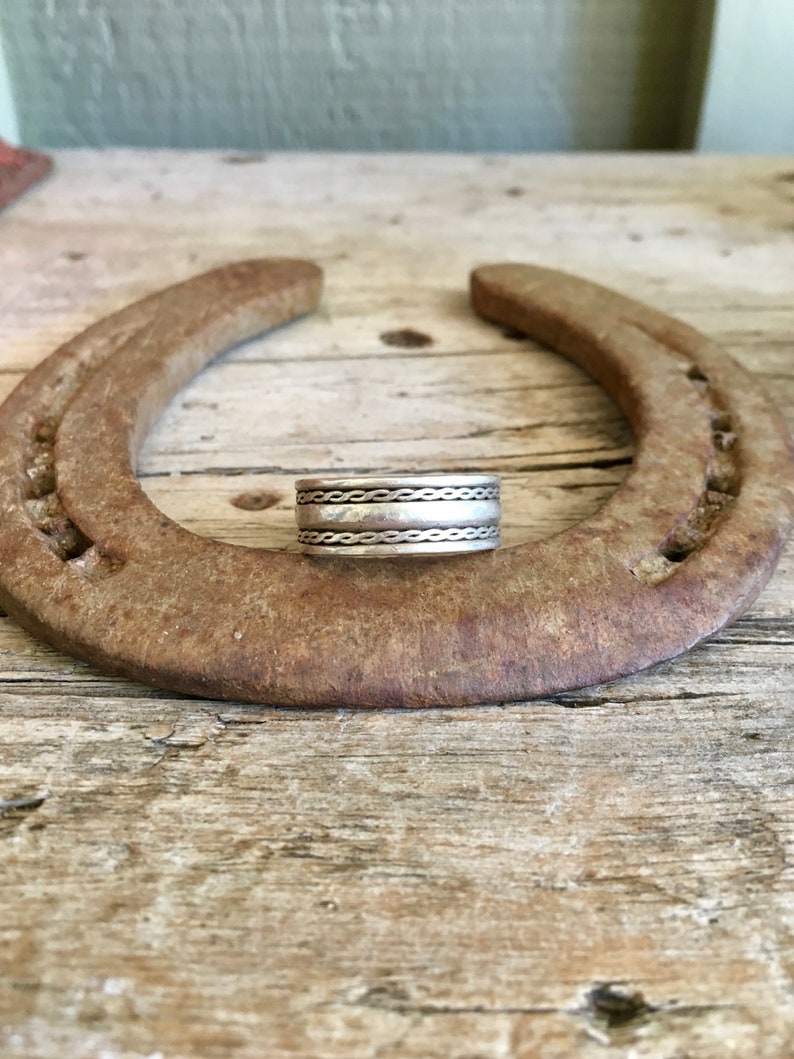 Sterling Silver Ring / Wide / Band / Oxidized / Braid Inlay / 7.8mm / 3 ...