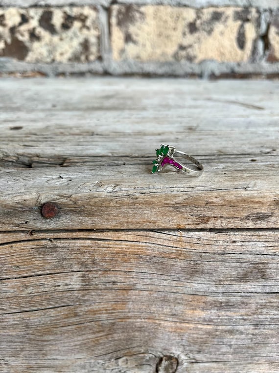 Sterling Silver Ring: Emerald & Ruby Gemstones, S… - image 4