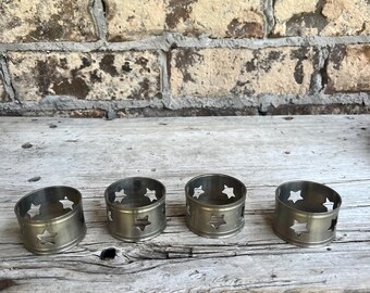Silver Napkin Rings / Round Rings / Star Cutouts / Made in India / Set of 4