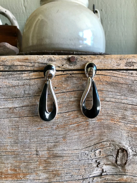 Napier Earrings / Dangle Earrings / Black Enamel … - image 1