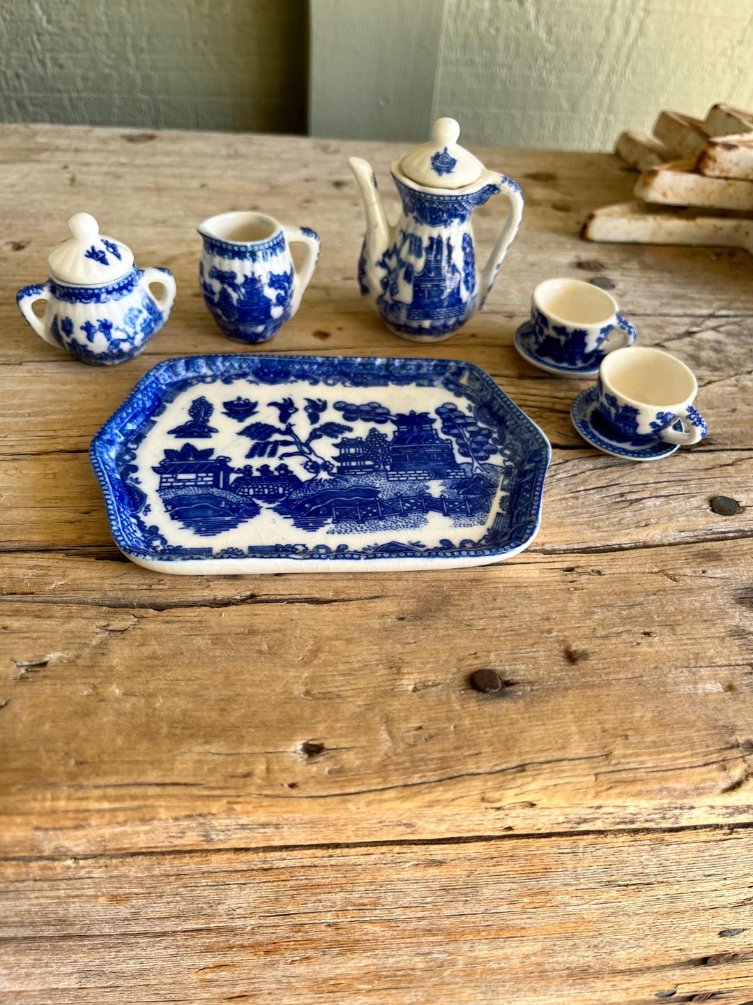 Mini Tea Set / Blue Willow / Blue and White / Art Deco / 10 Piece Set ...