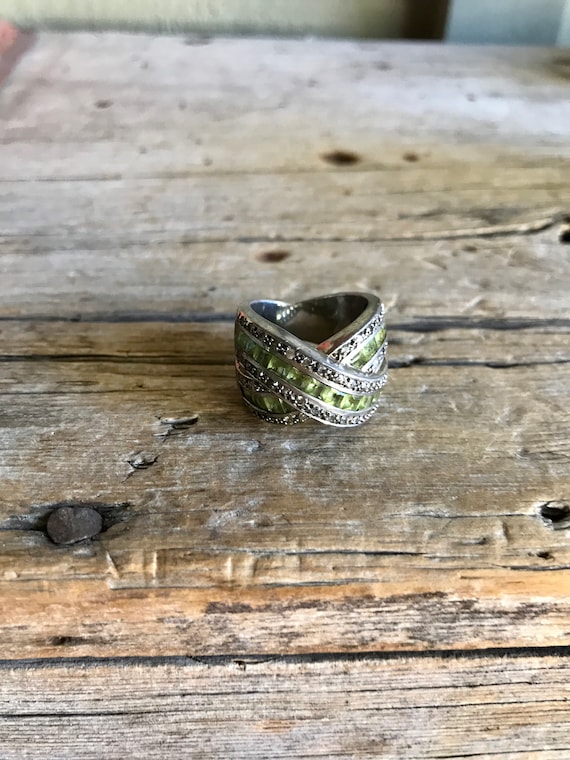 Sterling Silver / Tiny Diamonds / Peridot Stones … - image 1