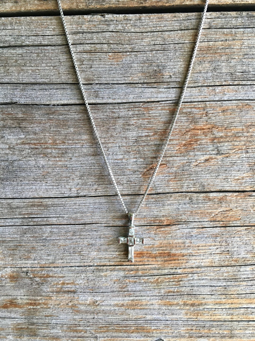 Sterling Silver Necklace / Cross Pendant / CZ Stones / Cubic Zirconia ...