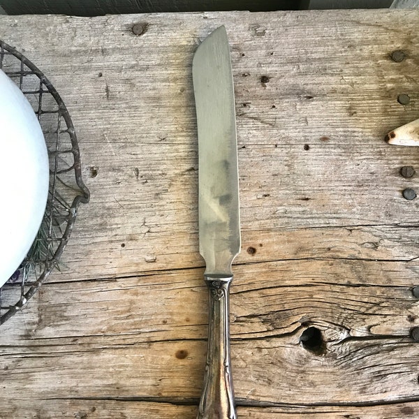 Silver Plate / AWS Wellner / Large Knife / Scroll Edge / 10.50 Inches / Made in Germany / Nicht Rostend / Hollow / Patina