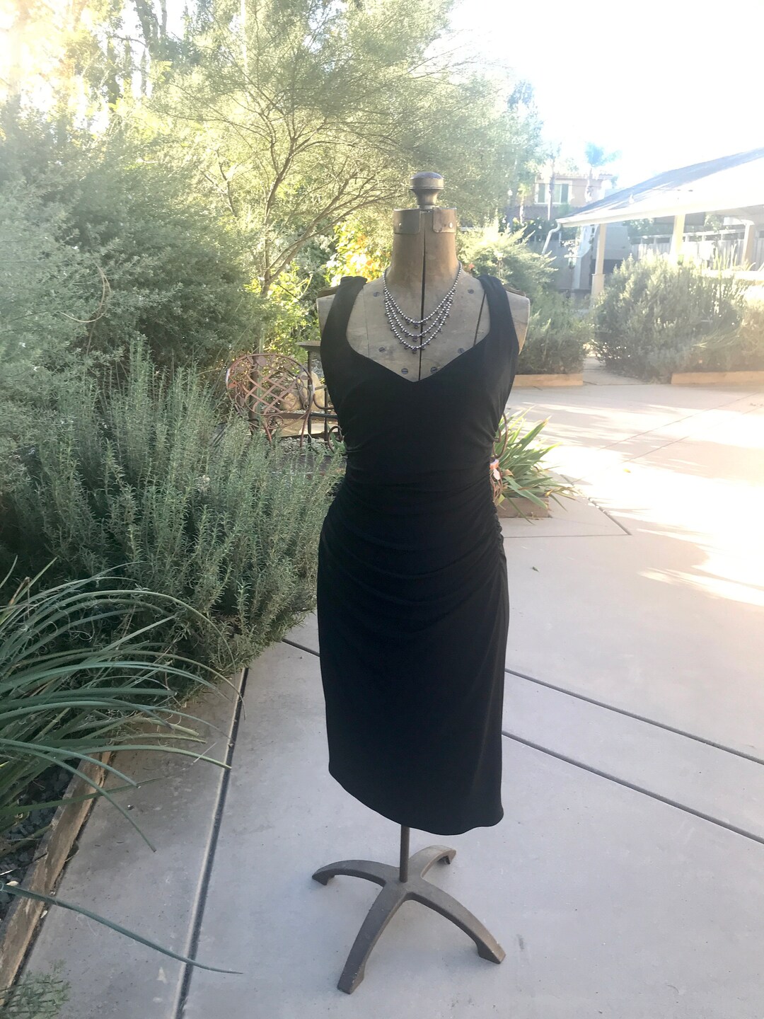 Laundry Dress Shelli Segal Cocktail Dress Black Polyester Elasthane Lining Size 6 V Neck Rouched Back Zipper Low Back Etsy