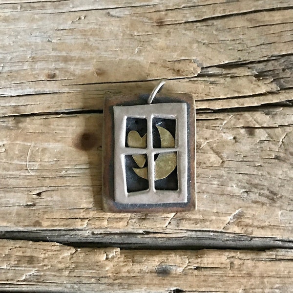 Far Fetched Jewelry / Rectangle Pendant / Window  / Gold Tone / Silver Tone / Heart / Crescent Moon / Mixed Metals