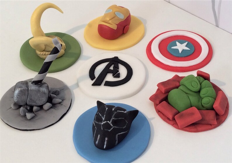 Edible Fondant Marvel The Avengers Cupcake Toppers Etsy
