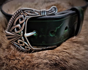 Viking buckle leather belt