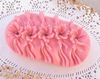 Valentine soap gift, hand carved rose soap, decorative spa soap, pink flower bar soap, delicate floral soap, pink exotic scented bar soap
