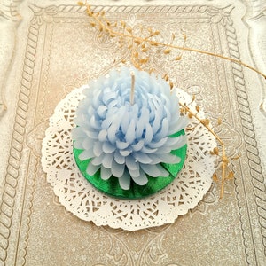 Blue Chrysanthemum Candle: Hand Carved Floral Home Decor