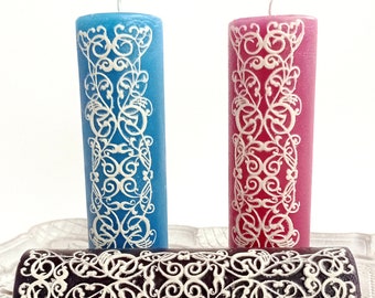 Pillar decorative candle with vintage patterns, paraffin pillar candle, home decor candles, exotic scented candles, table decoration candles