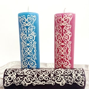 Pillar decorative candle with vintage patterns, paraffin pillar candle, home decor candles, exotic scented candles, table decoration candles