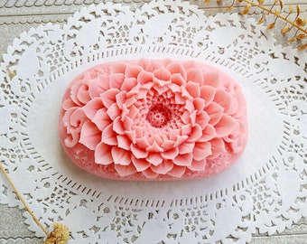 Pink carved bar soap, floral soap carving, flower shaped soap, bathroom decorative soap, flower scented soap, decorative flower soap