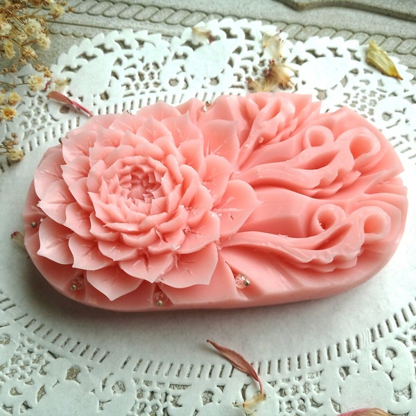 Hand carved lotus soap, decorative flower soap, Thai pink lotus soap, carving floral bar soap, exotic soap flower, bathroom soap decoration