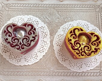 2 heart shaped candles, carving heart candles, romantic candles, hand painted candles, mandala carved candles, heart candle favors