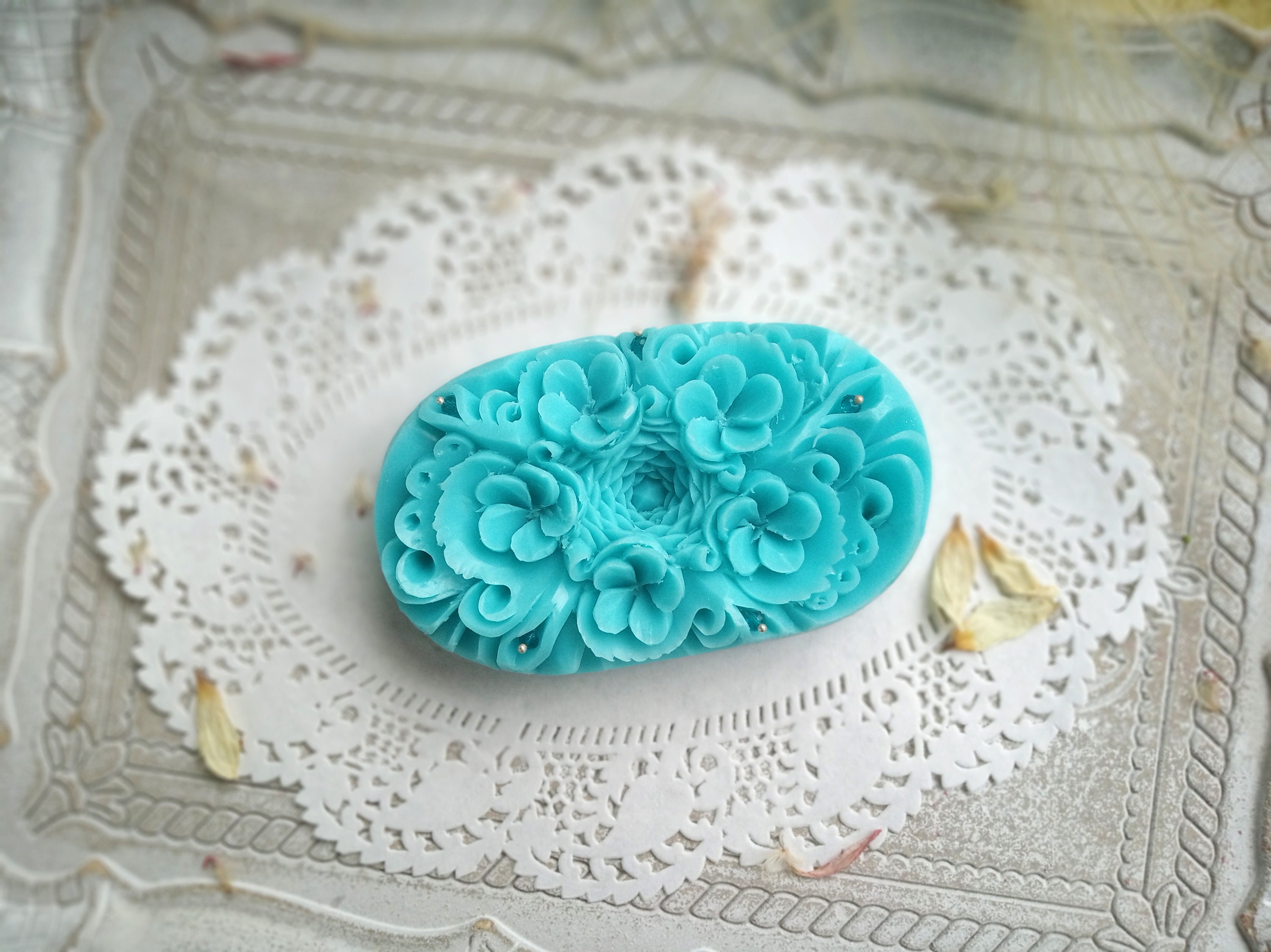 Hand Carved Bar Soap, Decorative Floral Soap, Carving Flower Soap