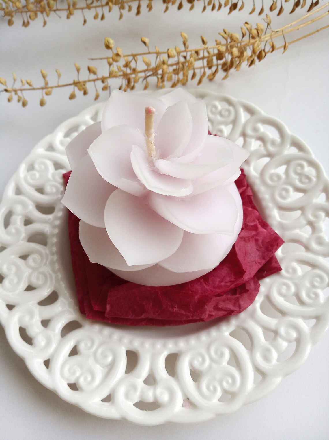 White begonia candle carving begonia candle flower candle