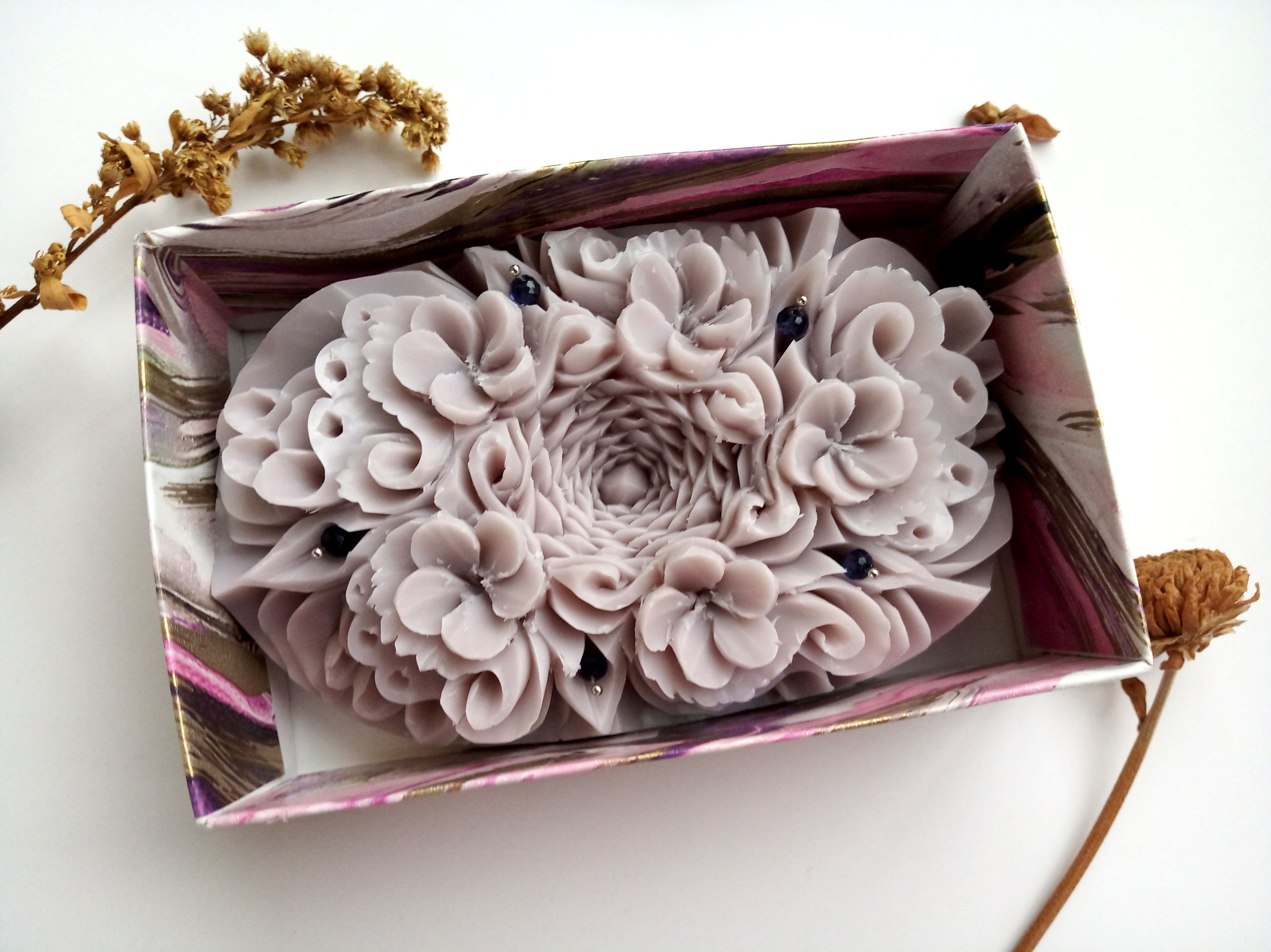 Hand Carved Bar Soap, Decorative Floral Soap, Carving Flower Soap