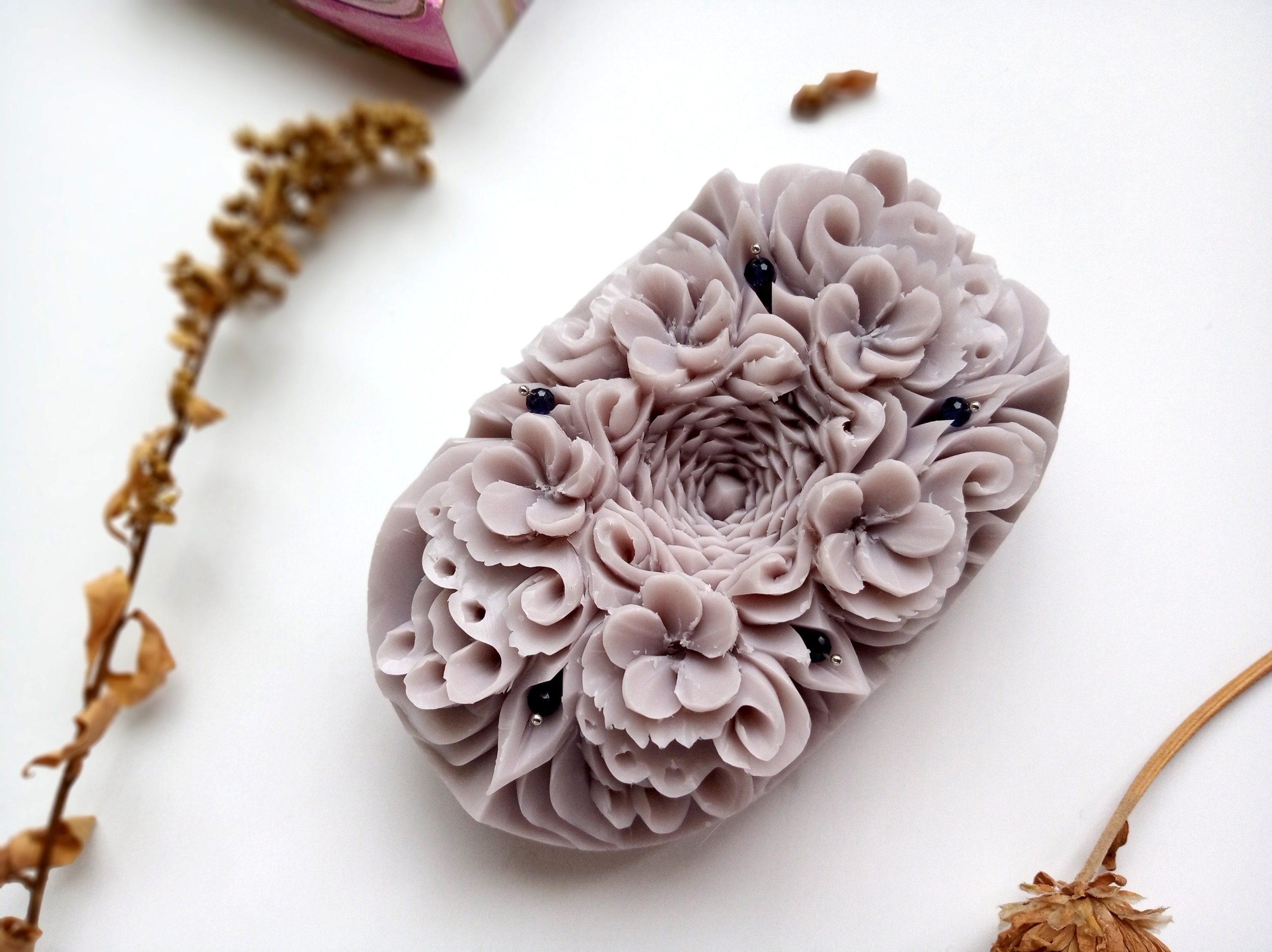 Hand Carved Bar Soap, Decorative Floral Soap, Carving Flower Soap