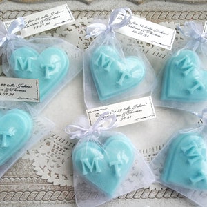 50 Personalized wedding favors soaps, custom initials mini soaps, heart shape soaps with tags, wedding guest gifts, soap favors in bulk
