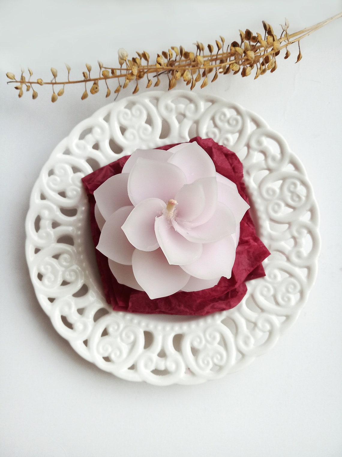 White begonia candle carving begonia candle flower candle