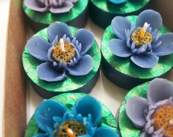 Violet flower tea lights, flower shaped tea lights, mini carving candles, floral scented candles, blue garden flower candles, aroma candles