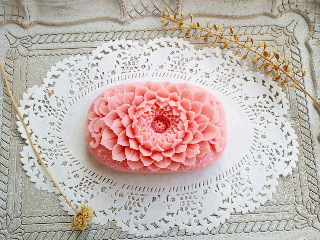 Pink Carved Bar Soap Floral Soap Carving Flower Shaped Soap Etsy