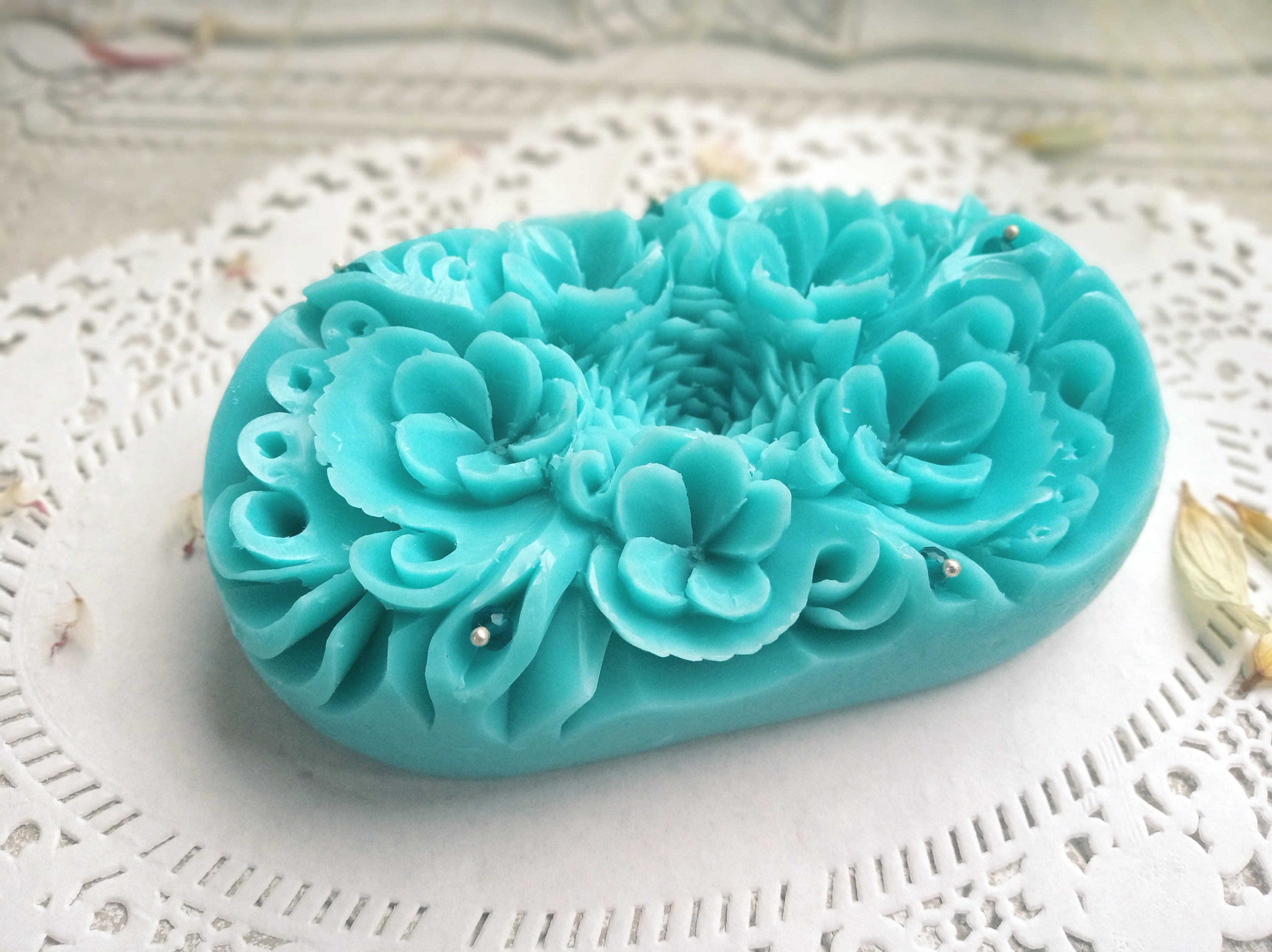 Hand Carved Bar Soap Decorative Floral Soap Flower Carving Etsy