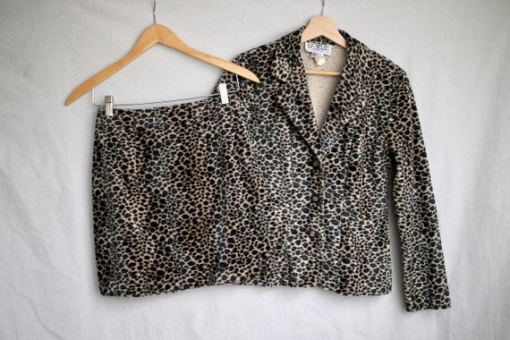 Fuzzy Leopard Print Skirt Suit