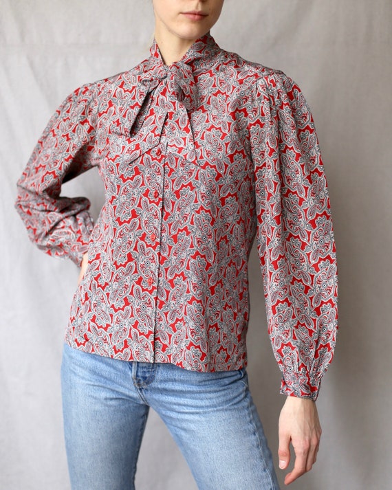 Puffy-sleeve Paisley Blouse