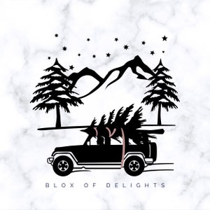 Jeep with Christmas tree on roof winter scene Circuit file | Etsy