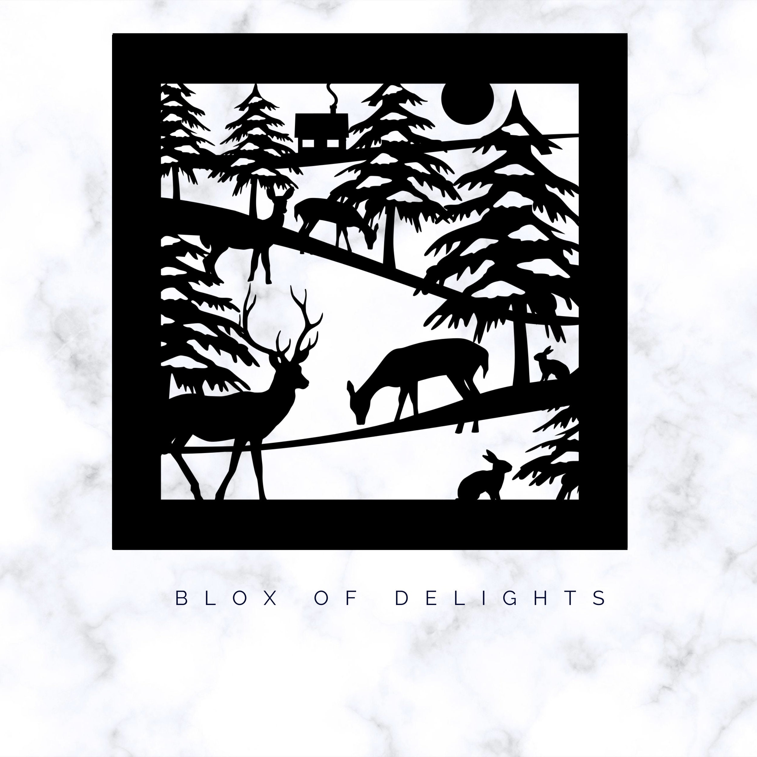 Download Three layered winter deer scene svg for digital download | Etsy