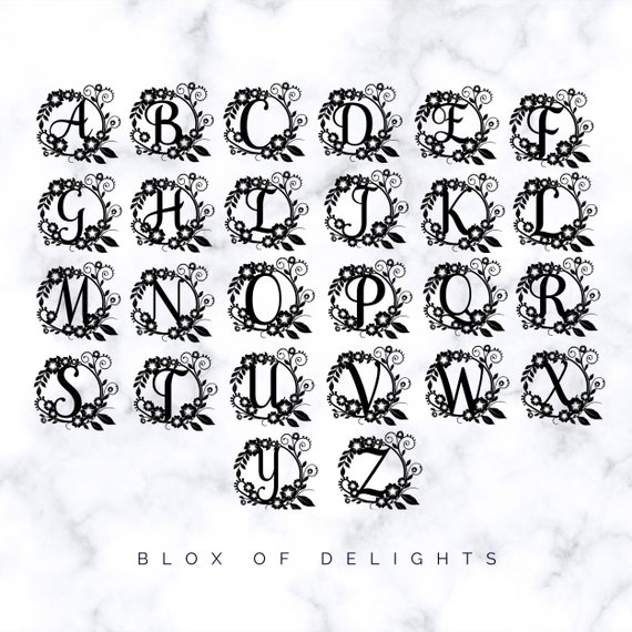 Download Clip Art Floral Monogram Wreath Svg Cutting File For Digital Download Full Alphabet Included Art Collectibles