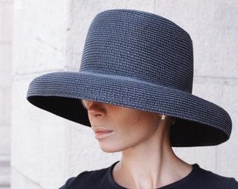 black straw hat, sun hat, wide brim hat, funeral hat, sun hats, woman hat, trendy hat, wide-brimmed straw hat