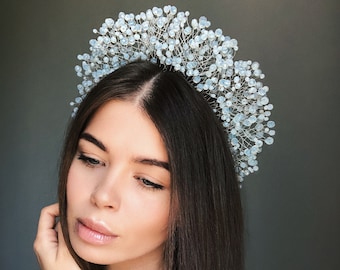bridal headpiece, crystal headpiece, crystal tiara, tiara, headpiece crown, white crown, blue headpieces, wedding crowns, bridal headband