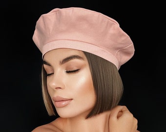 béret rose, chapeau béret rose, coiffe rose, coiffe rose