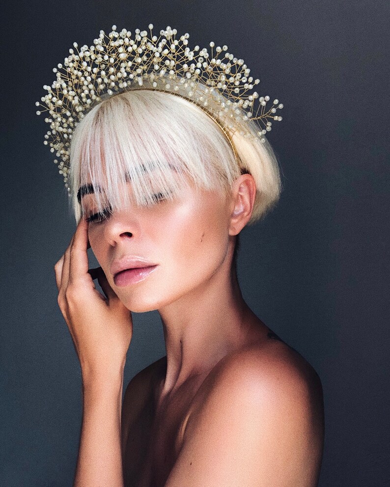 White Tiara Gold Crown Ivory Headpiece White Headpieces Etsy Canada