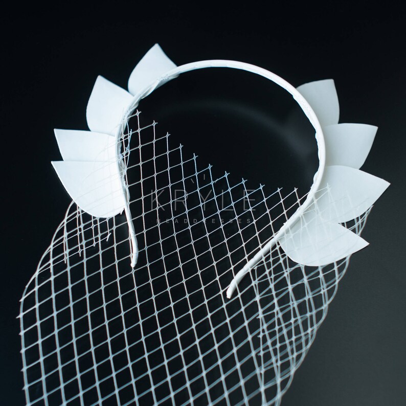 Birdcage Veil Bridal Leaf Crown Ivory Veil Leaf Headband Etsy