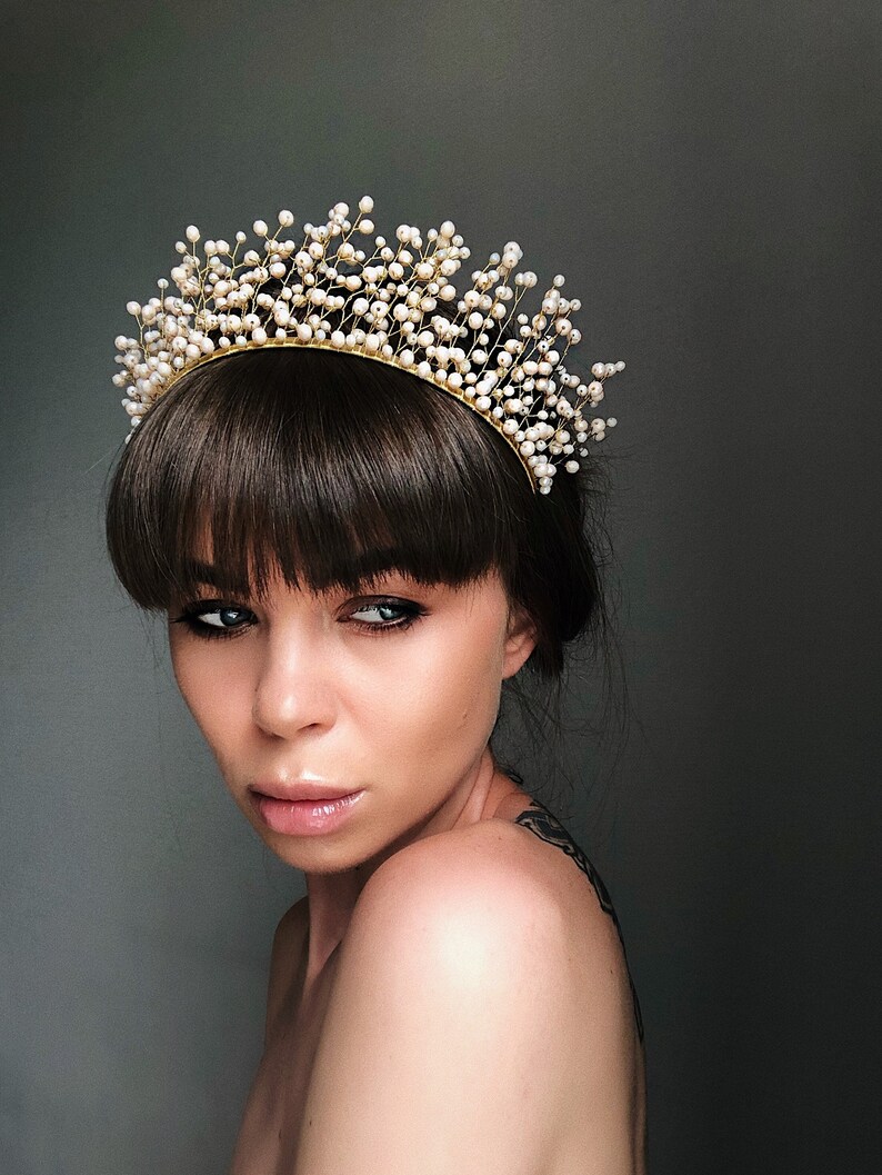 Gold Tiara Gold Crown Crystal Headpiece Gold Headpieces Etsy