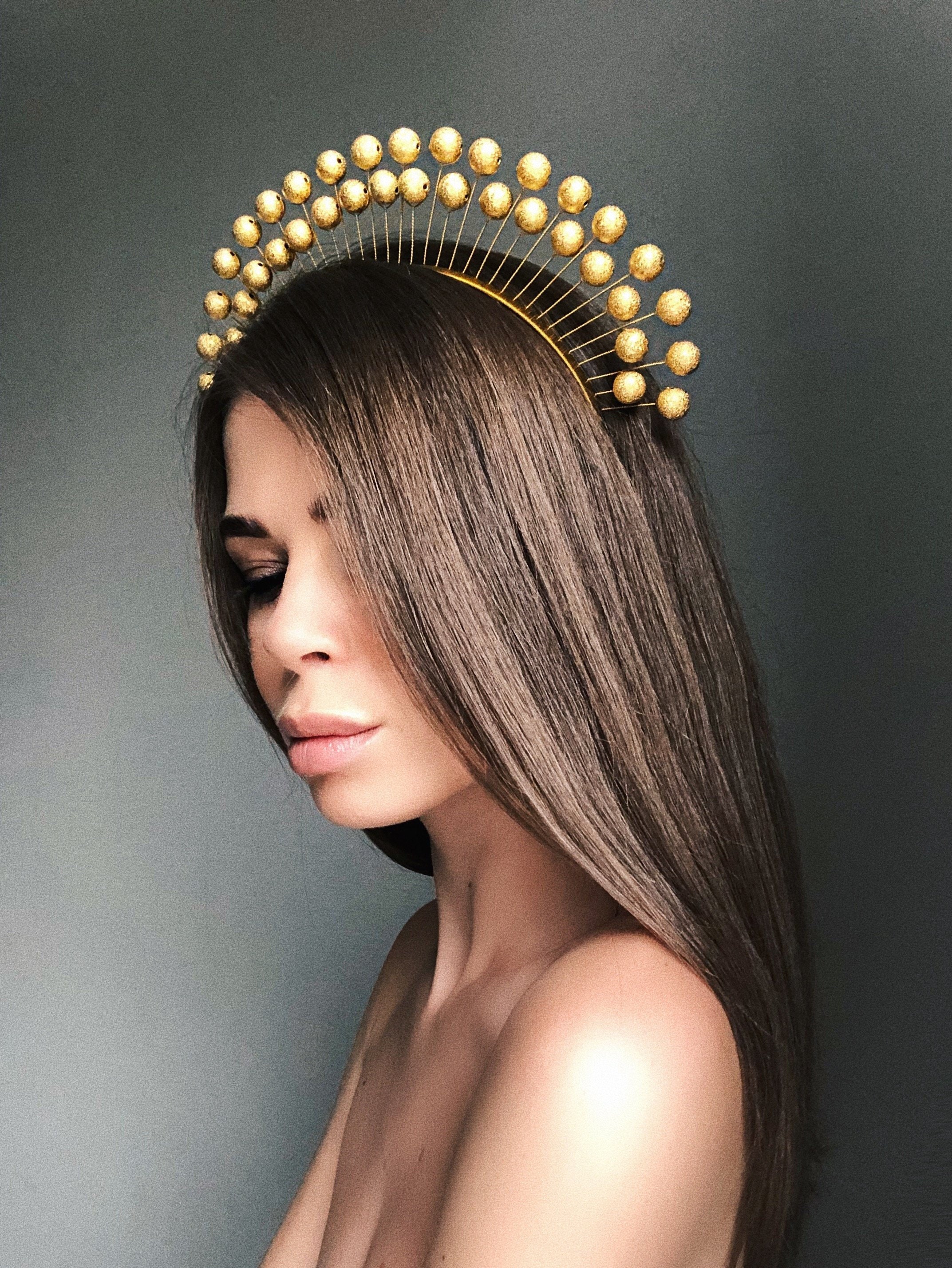 Gold Headpiece Gold Tiara Gold Crown Crystal Tiara Gold Etsy