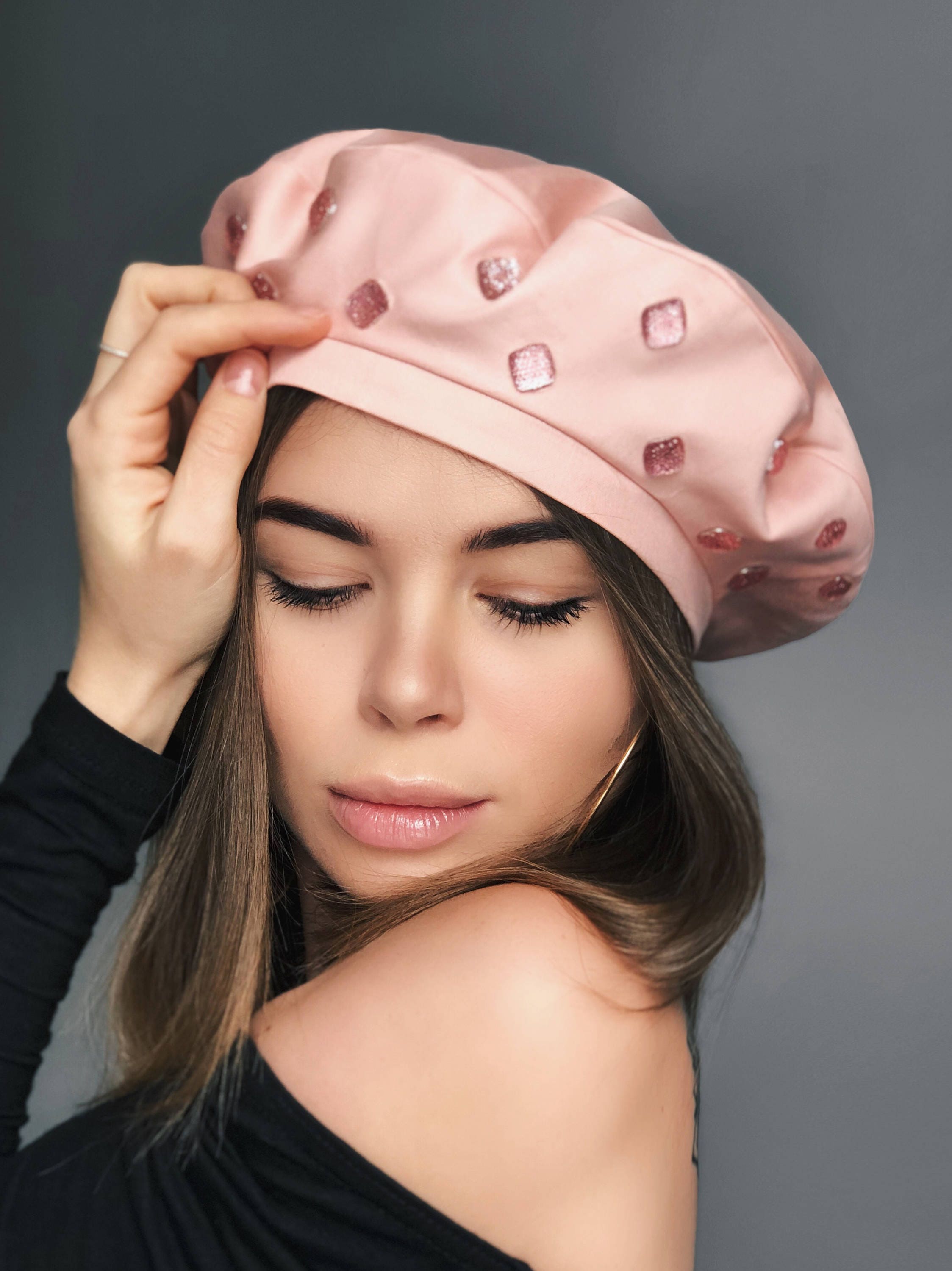 Pink Beret Hat Pink Jeans Beret Pink Hat Beret Hat Beaded Etsy