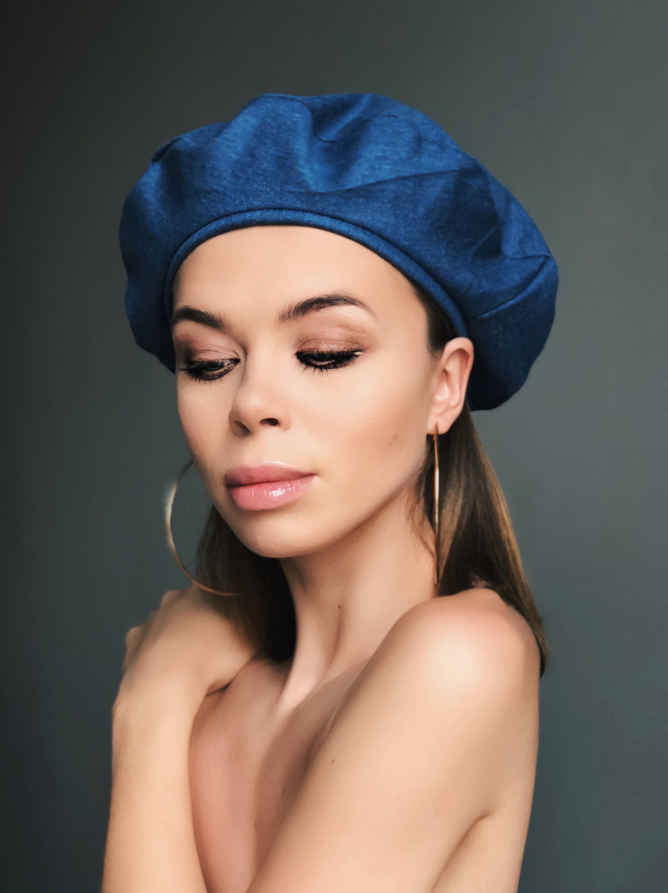 Beret Hat Jeans Beret Woman Beret Hat Jeans Denim Beret Etsy