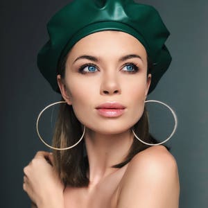 leather beret, leather hat, green leather beret, green leather, leather beret for woman, beret, leather hats, leather beret hat, green beret image 3