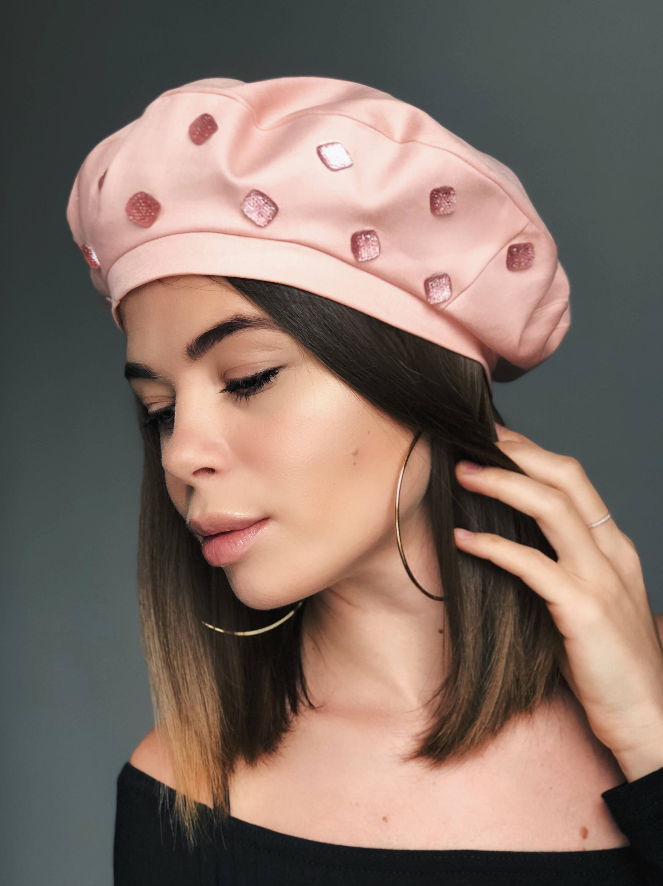 Pink Beret Hat Pink Jeans Beret Pink Hat Beret Hat Beaded Etsy